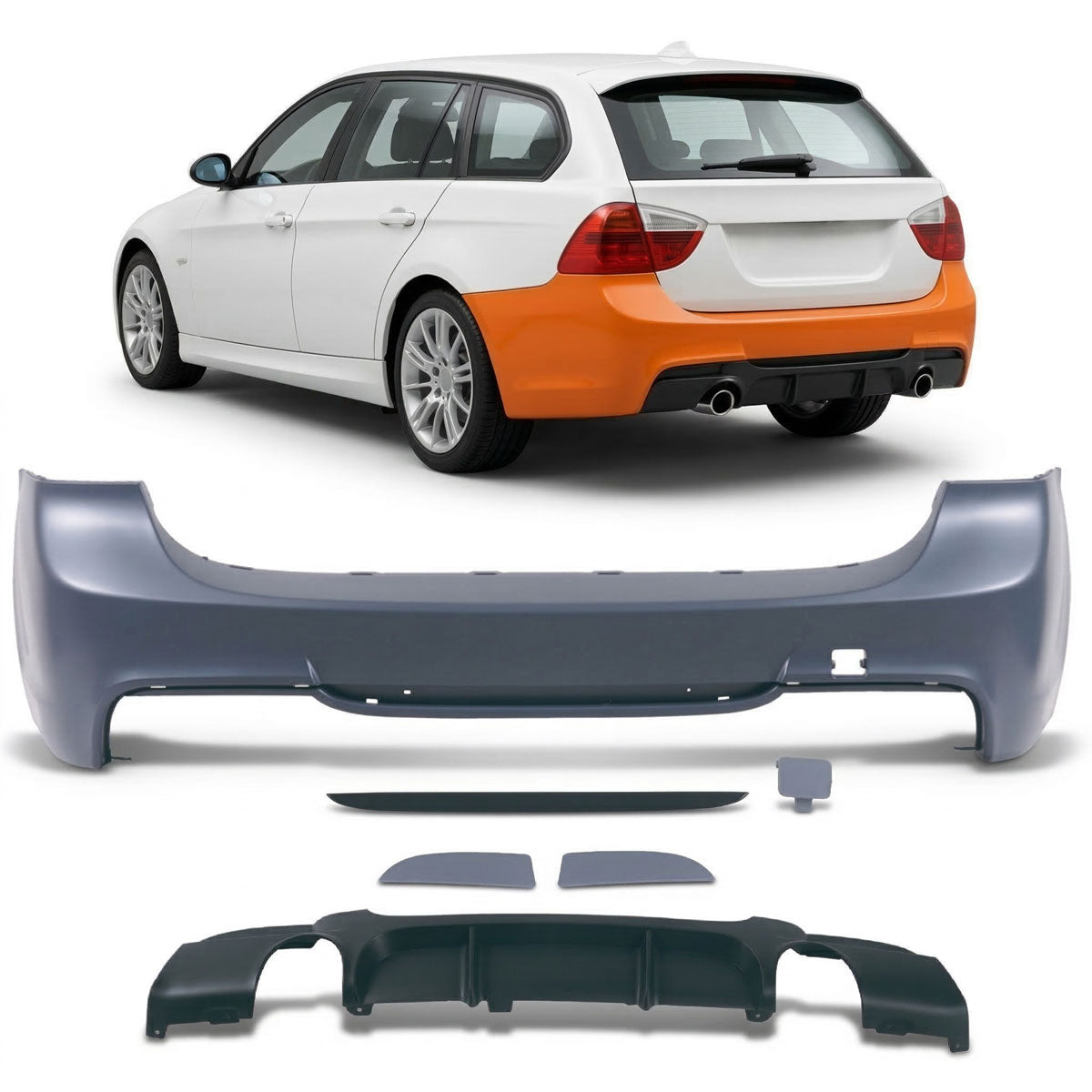 Heckstoßstange Sport mit Diffusor passend für BMW 3er E91 Touring 2005-2012 – Ansicht 1