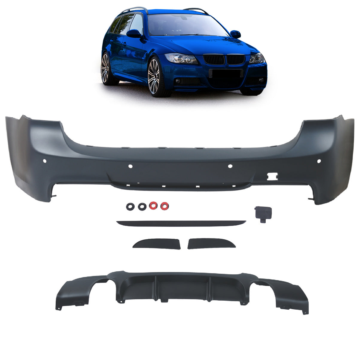 Heckstoßstange M-Tech mit Diffusor passend für BMW 3er E91 Touring 2005-2011 – Ansicht 1