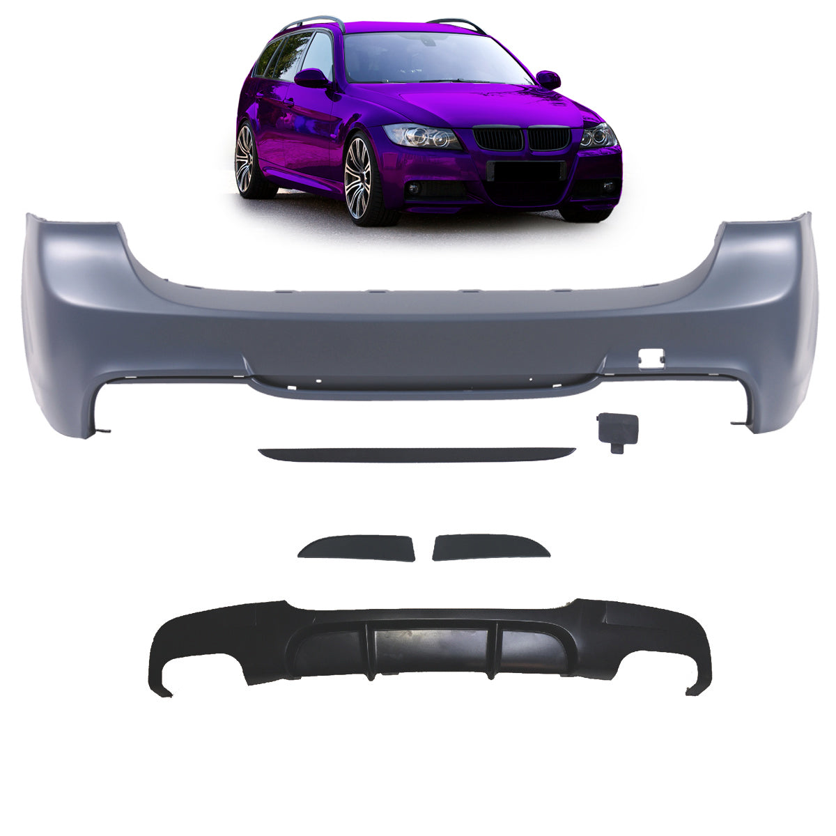 Heckstoßstange Sport mit Diffusor passend für BMW 3er E91 Touring 2005-2011 – Ansicht 1