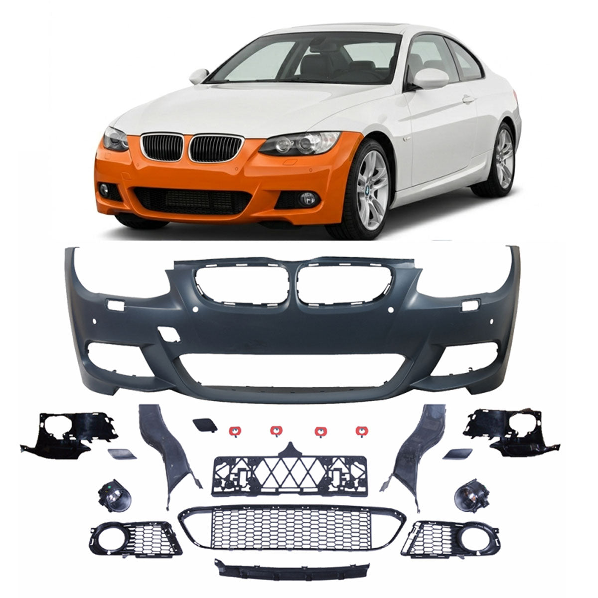 Frontstoßstange Sport mit PDC mit SRA mit Nebelscheinwerfer-Aufnahme passend für BMW 3er E92 E93 10-13 – Ansicht 1
