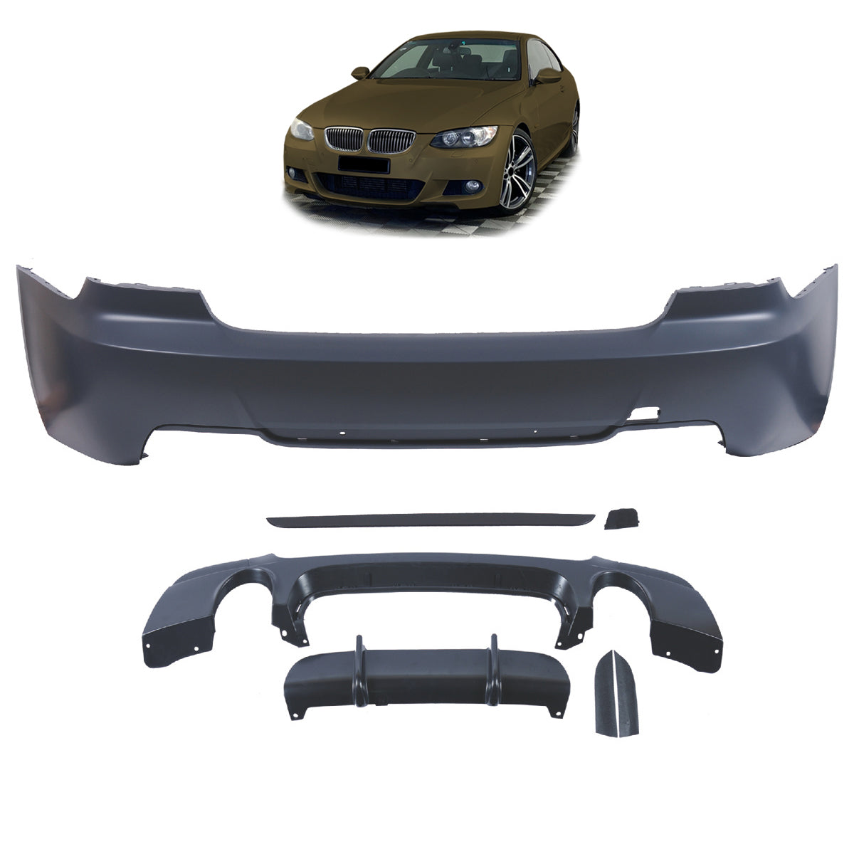 Heckstoßstange Sport mit Diffusor passend für BMW 3er E92 E93 2006-2013 – Ansicht 1