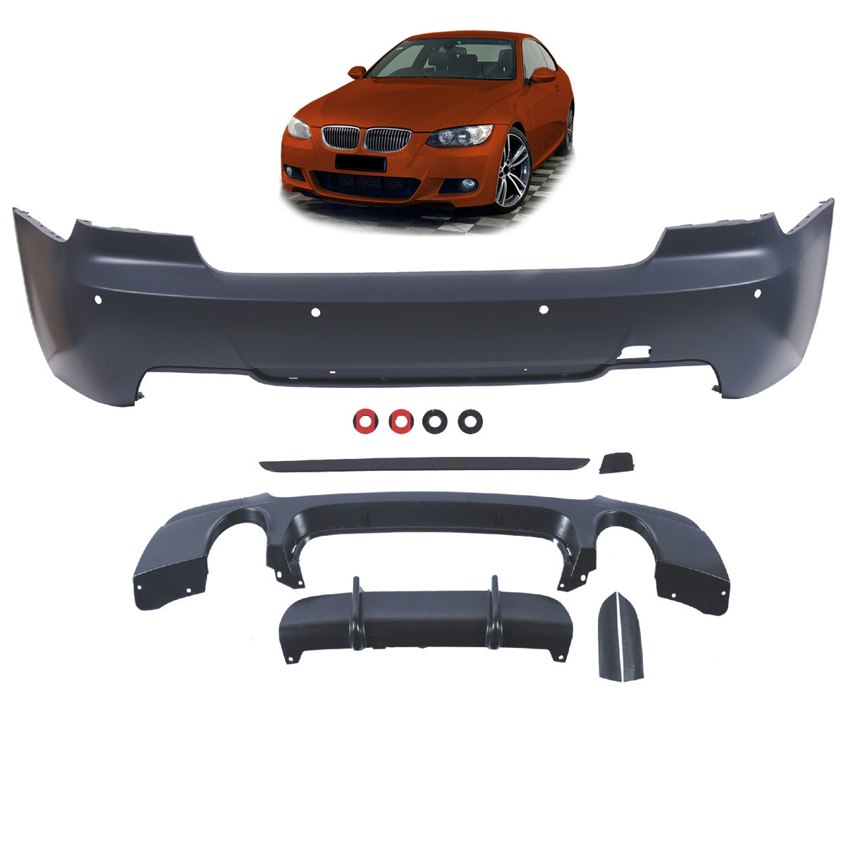 Heckstoßstange M-Tech mit Diffusor passend für BMW 3er E92 E93 335 2006-2013 – Ansicht 1