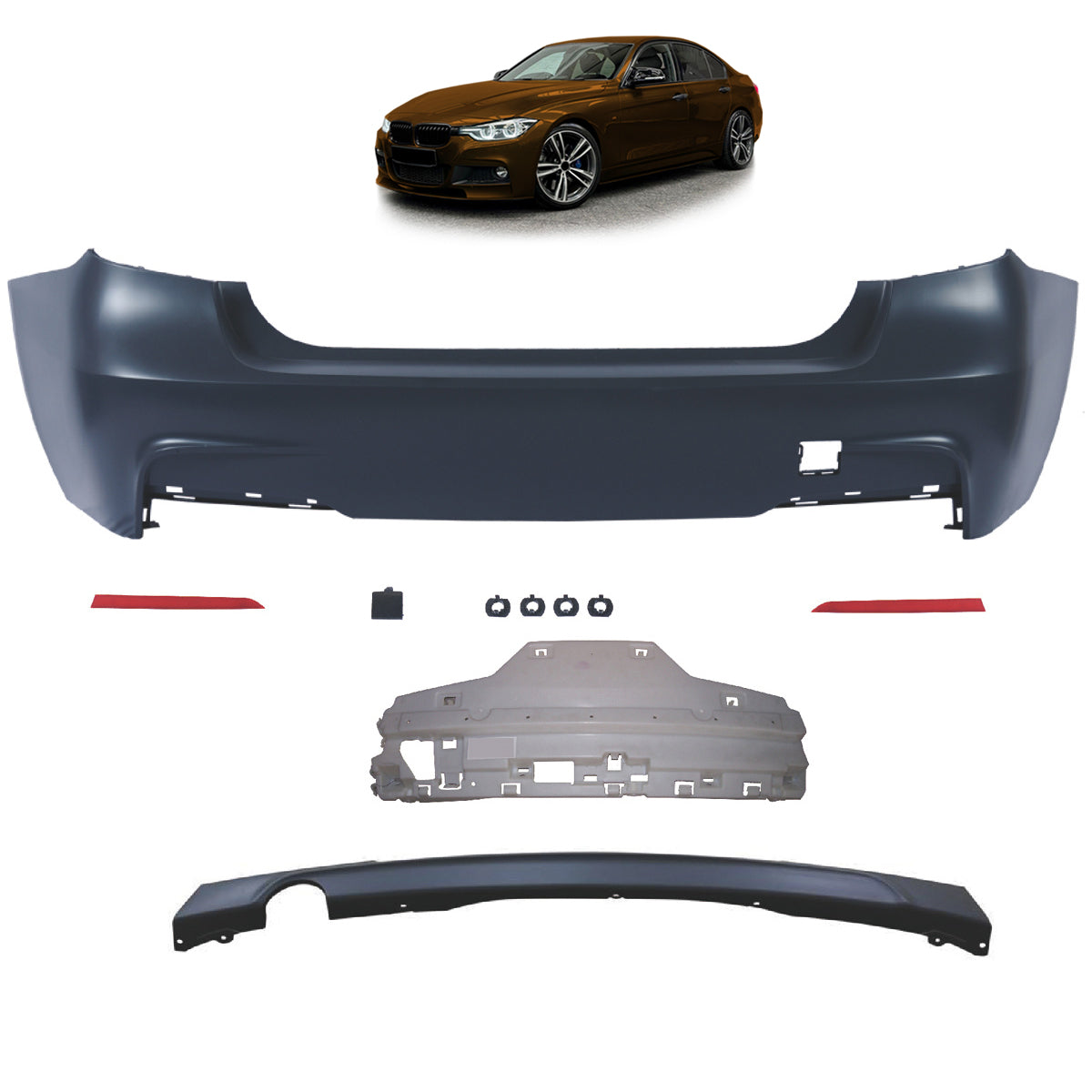 Heckstoßstange Sport mit Diffusor passend für BMW 3 (F30) Limousine 2011-2018 – Ansicht 1