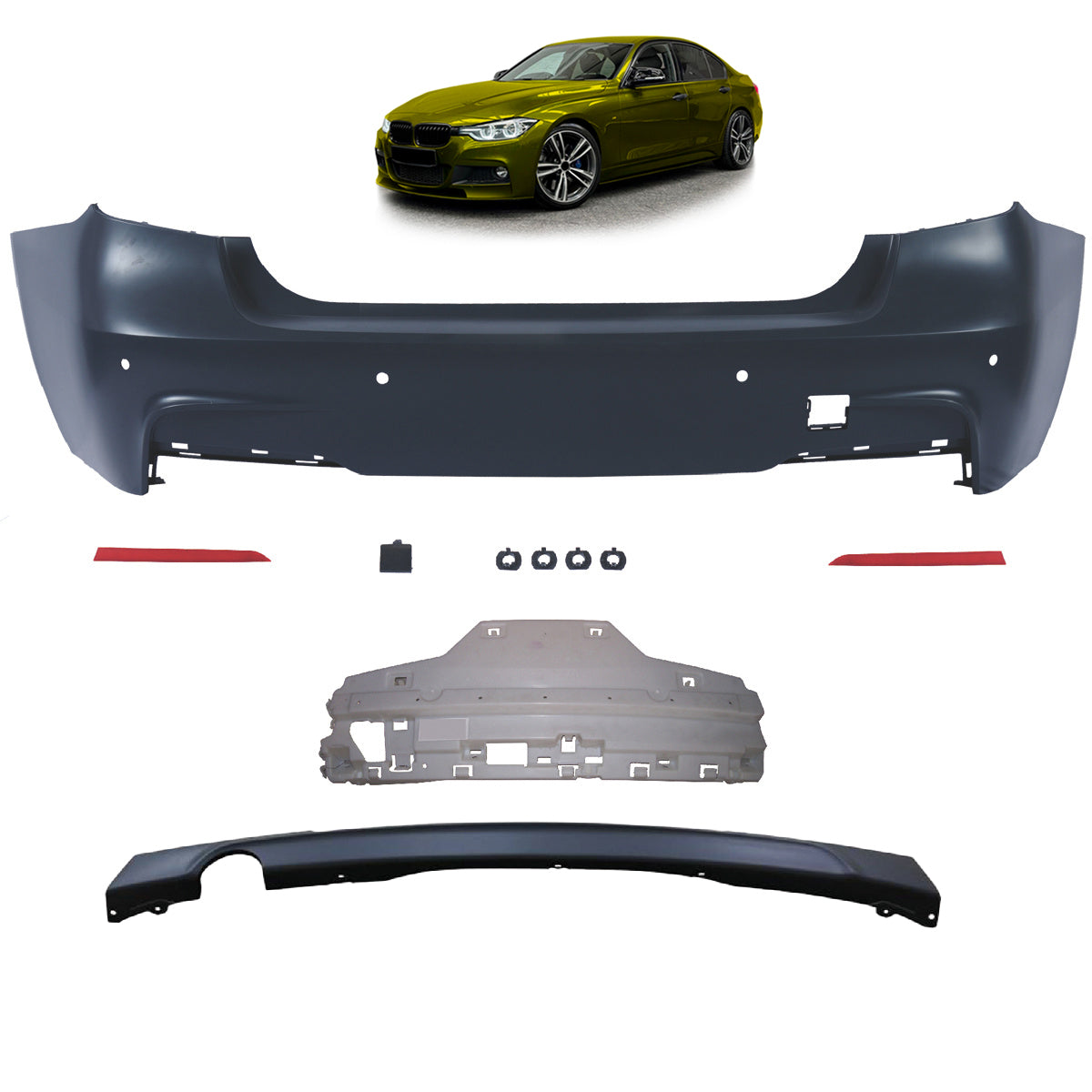Heckstoßstange M-Tech mit PDC mit Diffusor passend für BMW 3er F30 2011-2018 – Ansicht 1