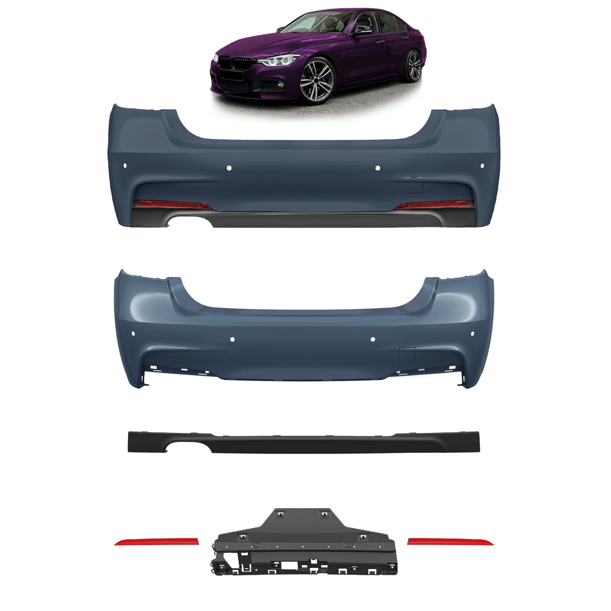 Heckstoßstange M-Tech mit PDC mit Diffusor passend für BMW 3er F30 Limousine 12-18 – Ansicht 1