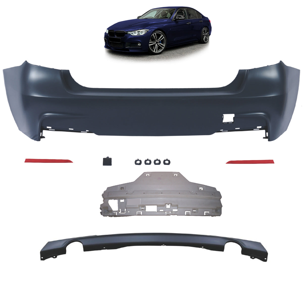 Heckstoßstange Sport mit Diffusor passend für BMW 3 (F30) Limousine 2011-2018 – Ansicht 1