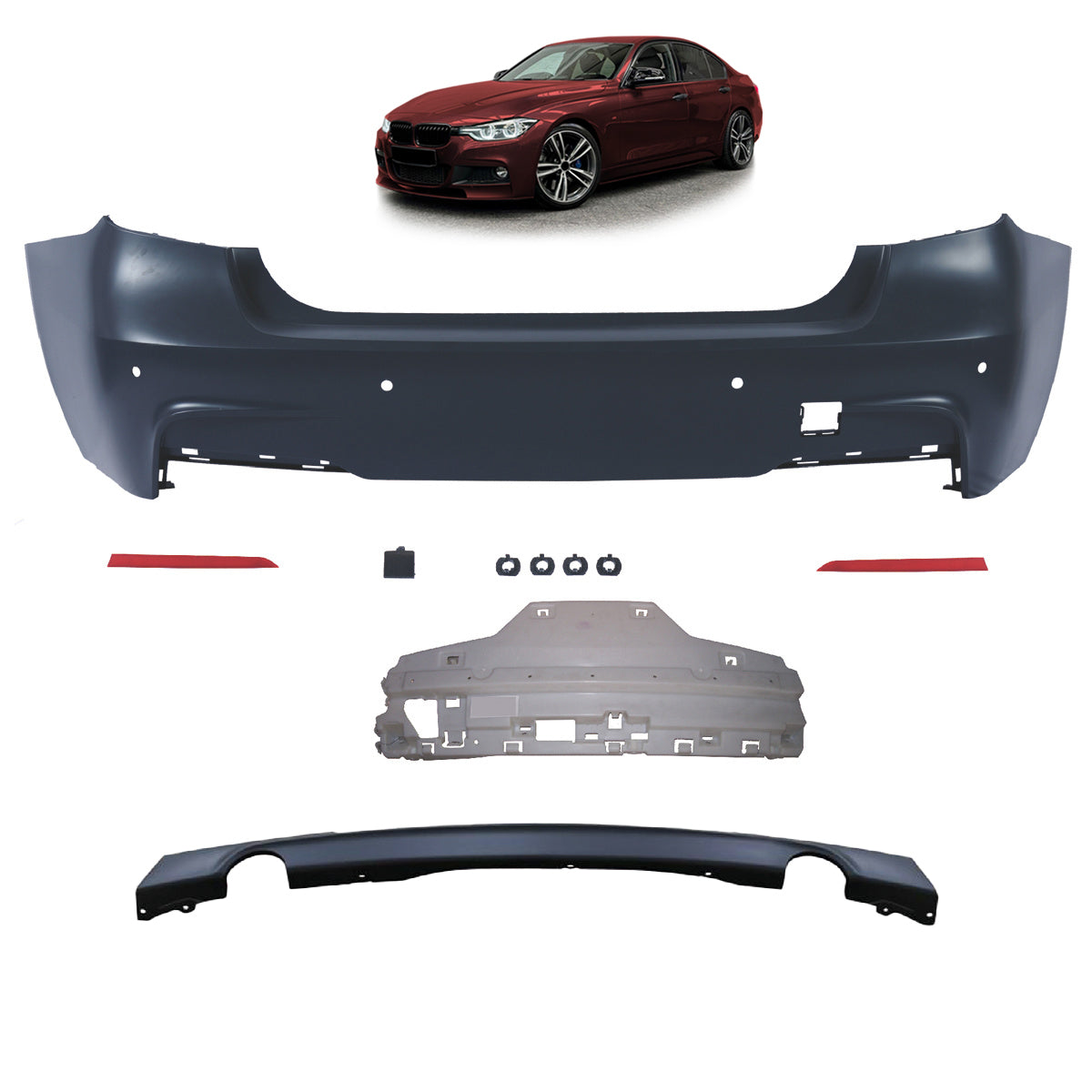 Heckstoßstange Sport mit Diffusor passend für BMW 3er (F30) Limousine 2011-2018 – Ansicht 1