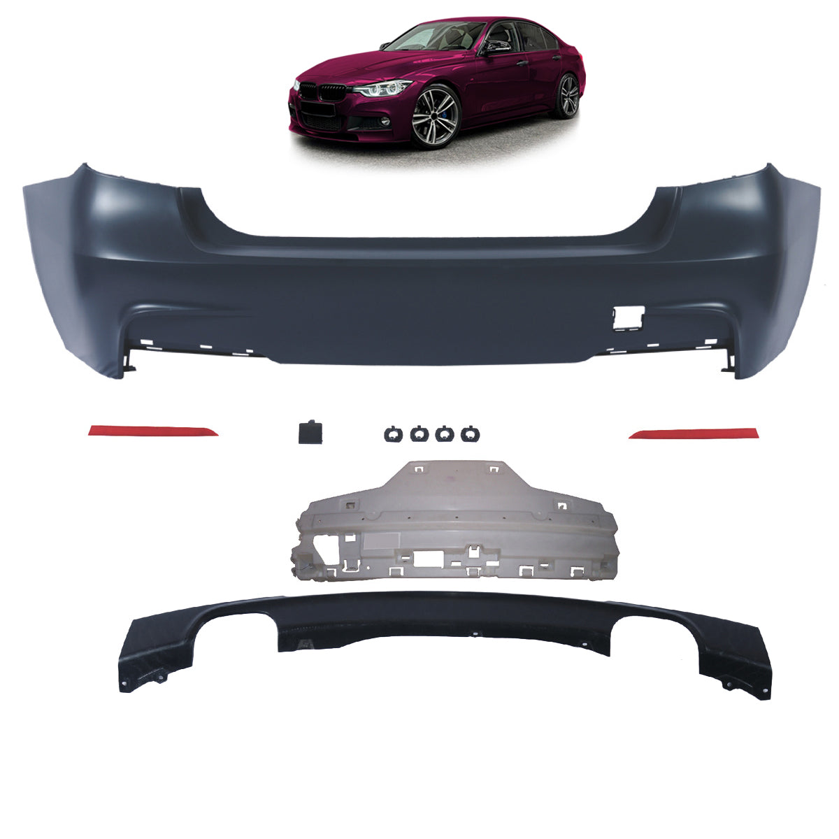 Heckstoßstange Sport mit Diffusor passend für BMW 3er (F30) Limousine 2011-2018 – Ansicht 1