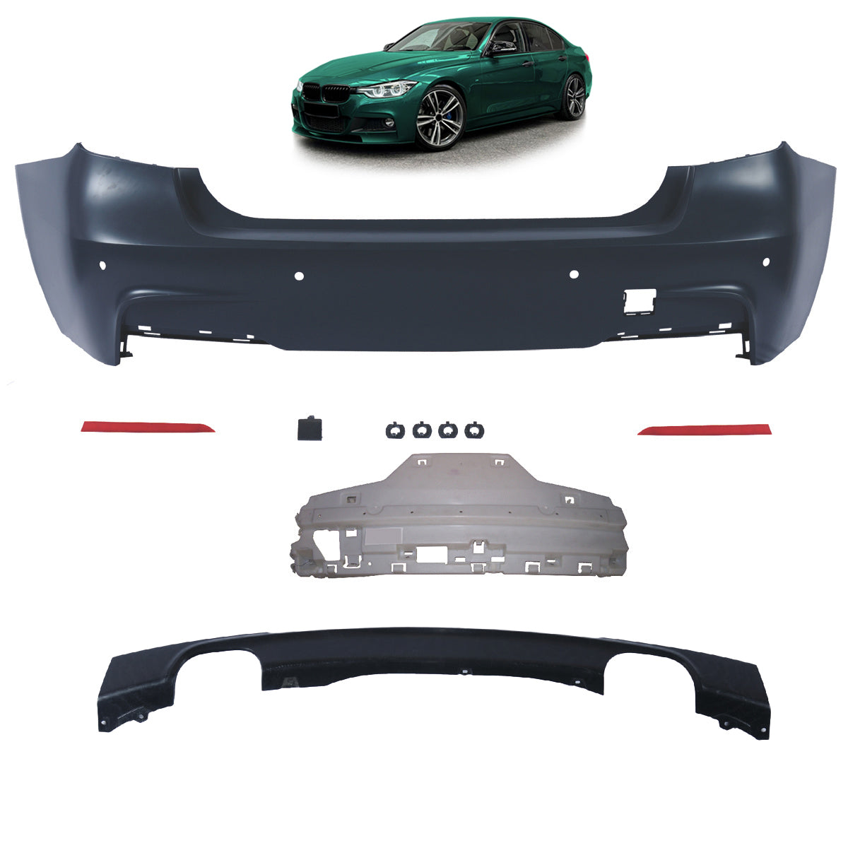 Heckstoßstange M-Tech mit PDC passend für BMW 3er F30 Limousine 2011-2018 – Ansicht 1
