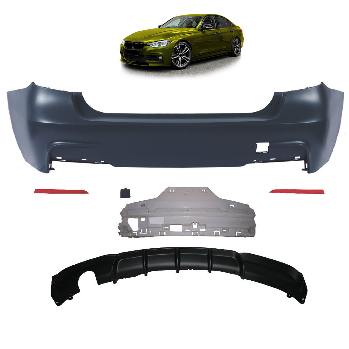 Heckstoßstange Sport mit Diffusor passend für BMW 3er (F30) Limousine 2011-2018 – Ansicht 1