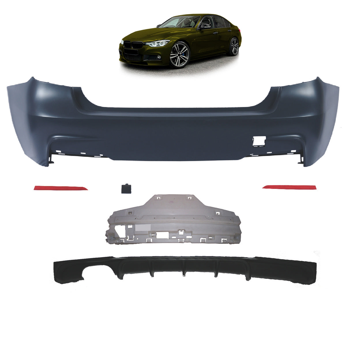 Heckstoßstange Sport mit Diffusor passend für BMW 3 (F30) Limousine 2011-2018 – Ansicht 1