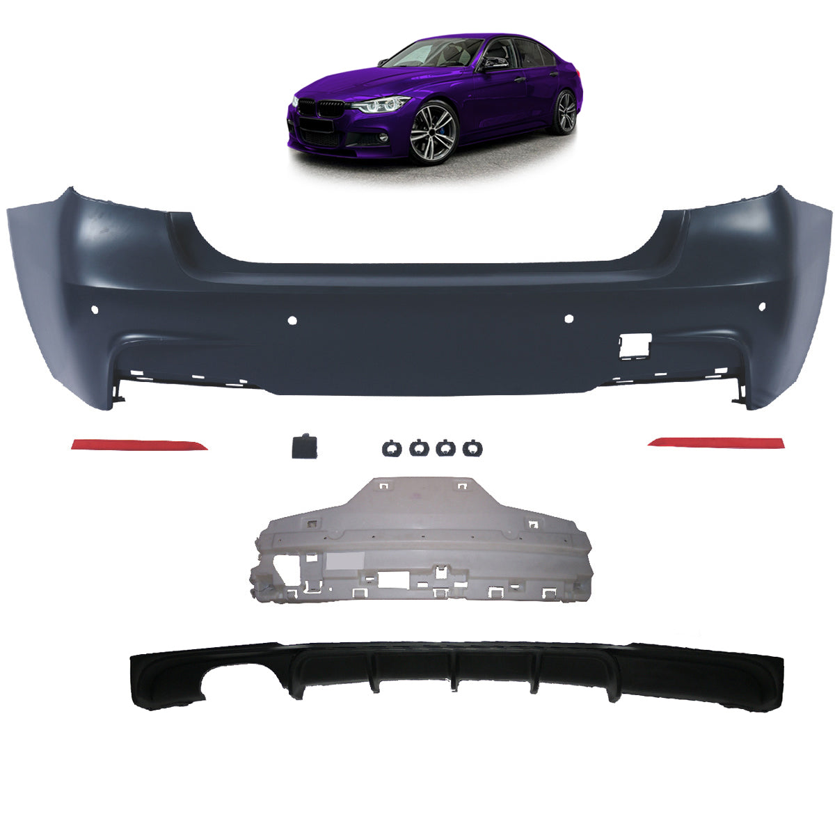 Heckstoßstange Sport mit Diffusor passend für BMW 3 (F30) Limousine 2011-2018 – Ansicht 1
