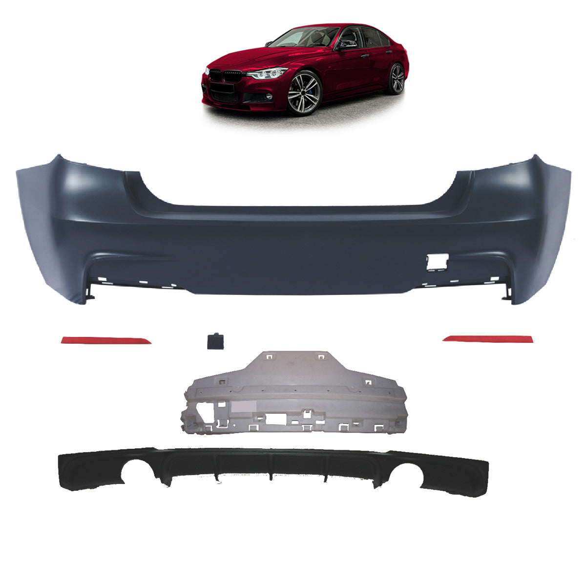 Heckstoßstange Sport mit Diffusor passend für BMW 3 (F30) Limousine 2011-2018 – Ansicht 1