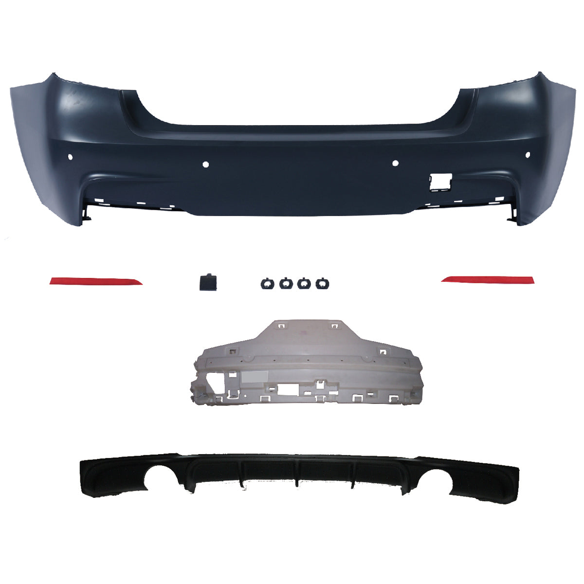 Heckstoßstange Sport mit PDC mit Diffusor passend für BMW 3 (F30) Limousine 2011-2018 – Ansicht 2