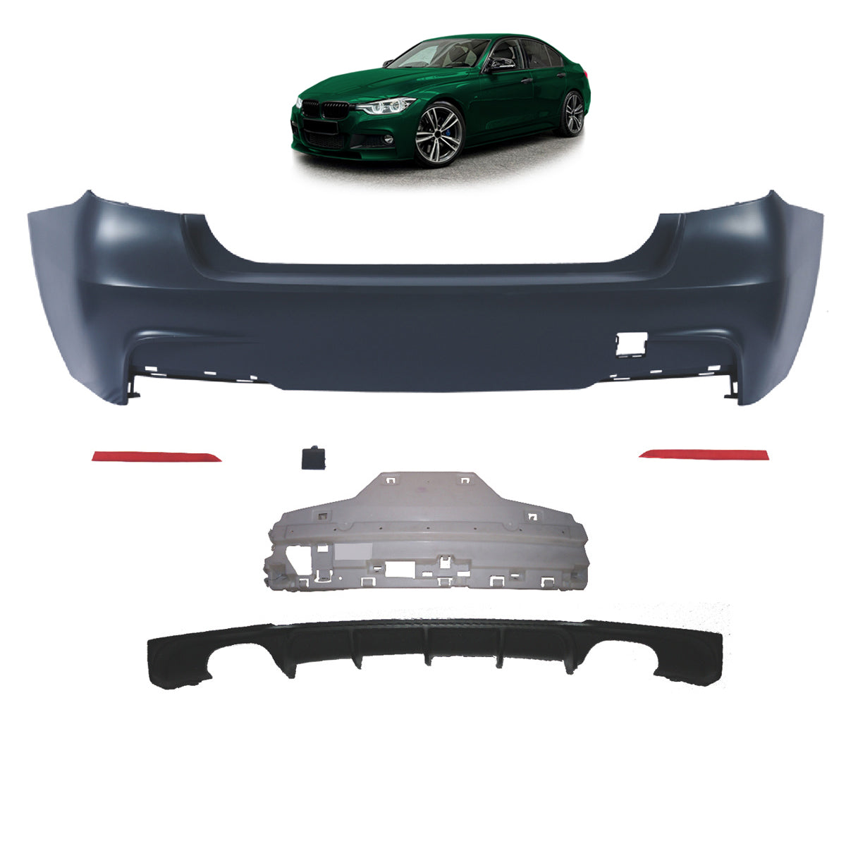 Heckstoßstange Sport mit Diffusor passend für BMW 3 (F30) Limousine 2011-2018 – Ansicht 1