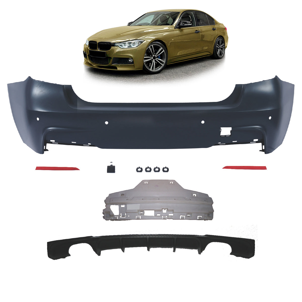 Heckstoßstange M-Tech mit PDC mit Diffusor passend für BMW 3er F30 2011-2018 – Ansicht 1