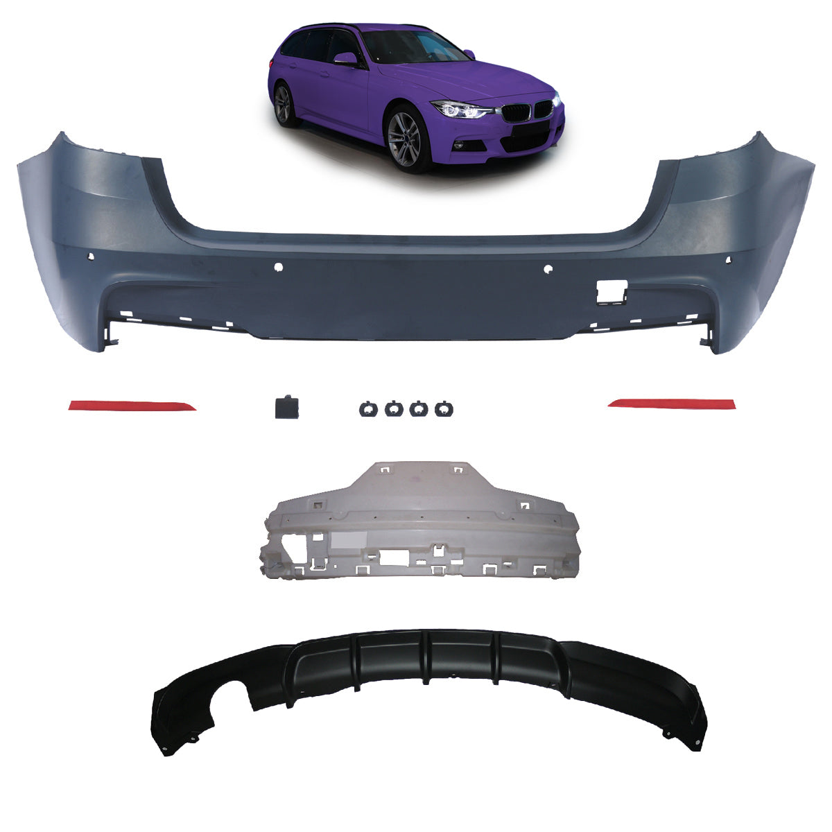 Heckstoßstange M-Tech mit PDC mit Diffusor passend für BMW 3er F31 Touring 2011-2018 – Ansicht 1