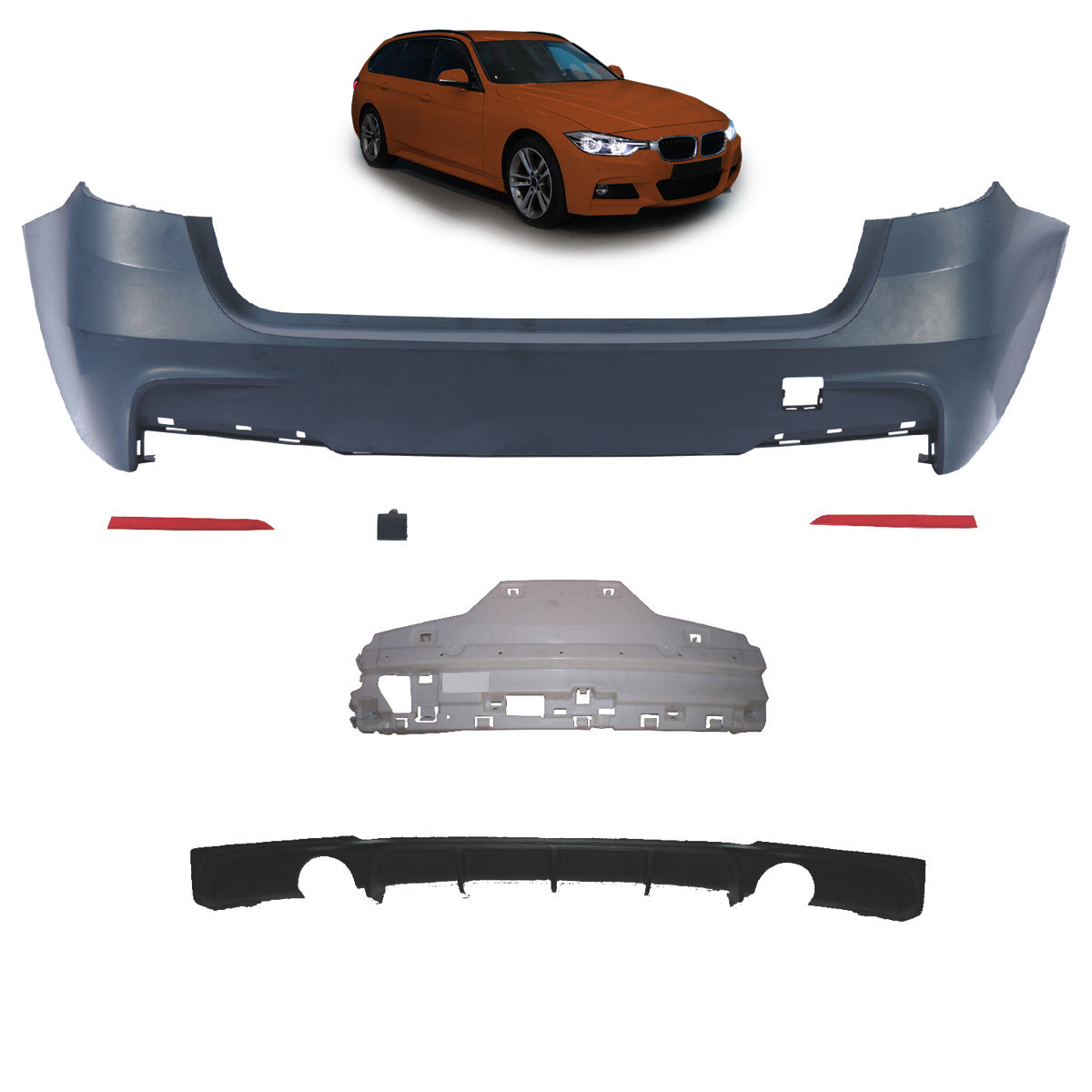 Heckstoßstange Sport mit Diffusor passend für BMW 3 (F31) Touring 2011-2018 – Ansicht 1