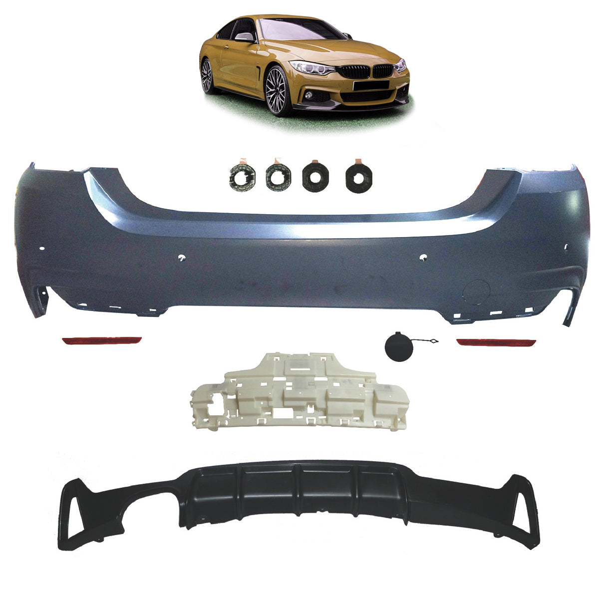 Heckstoßstange Sport mit Diffusor passend für BMW 4 Series F32 F33 2013-2020 – Ansicht 1