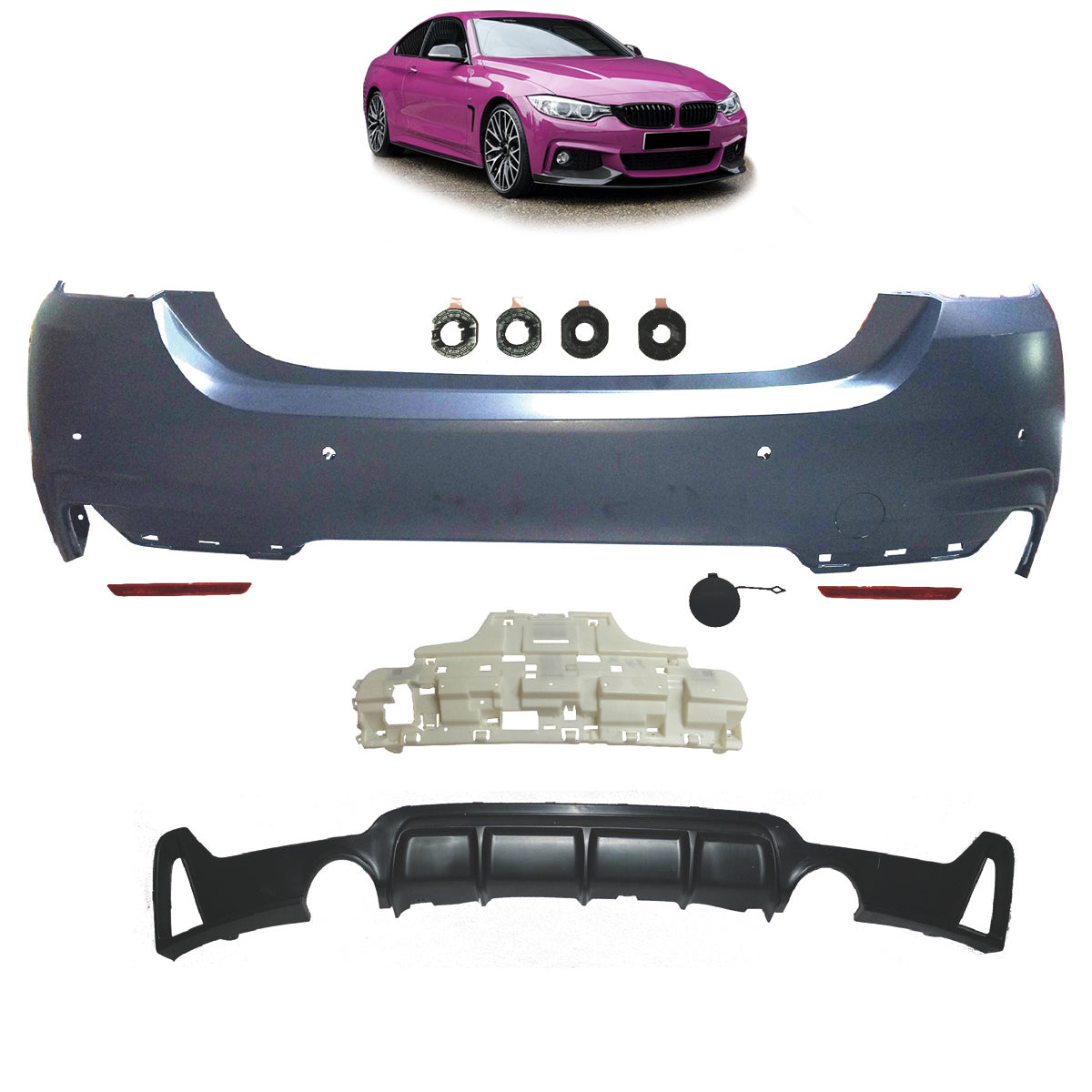 Heckstoßstange Sport mit Diffusor passend für BMW 4 Series F32 F33 2013-2020 – Ansicht 1