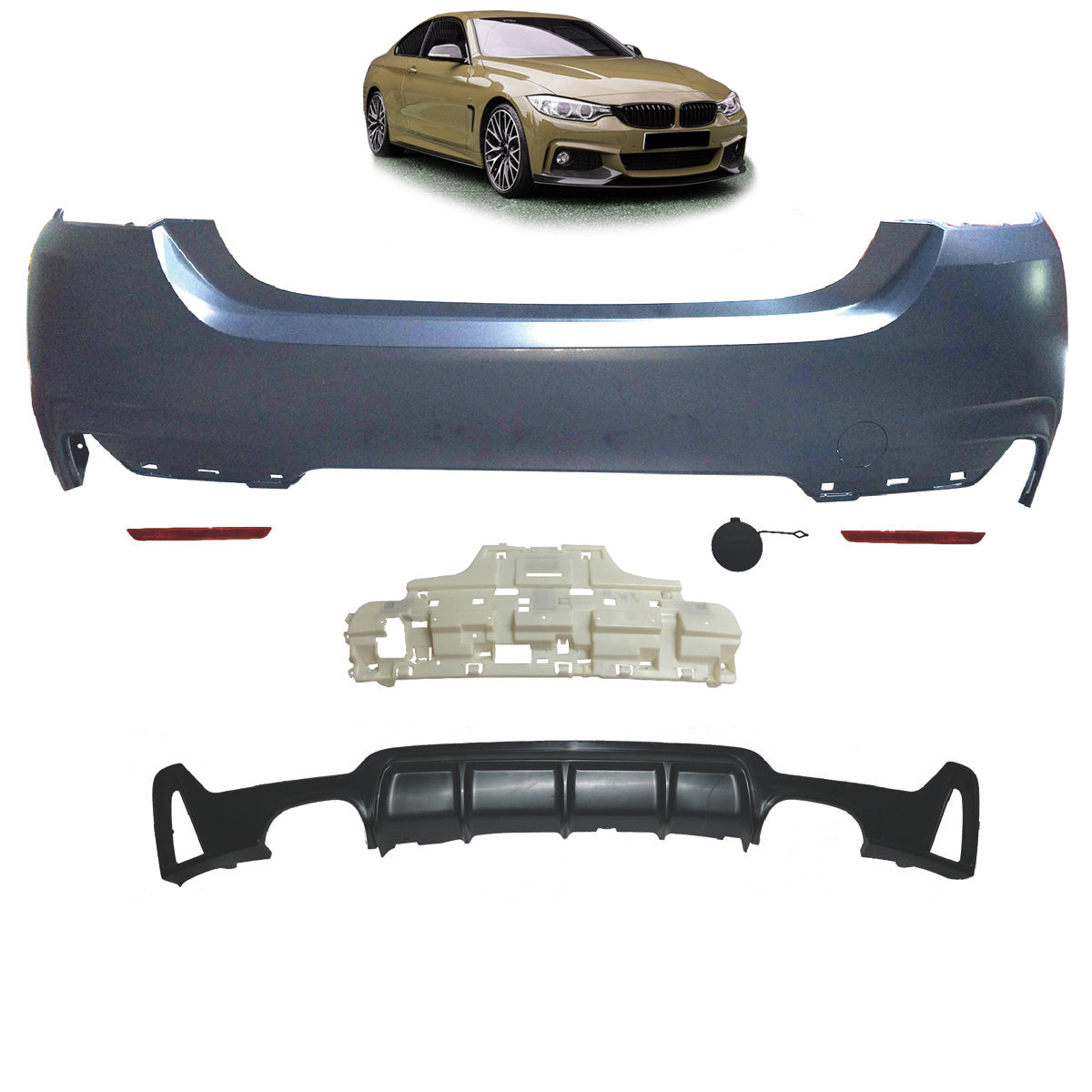 Heckstoßstange Sport mit Diffusor passend für BMW 4 Series F32 F33 2013-2020 – Ansicht 1