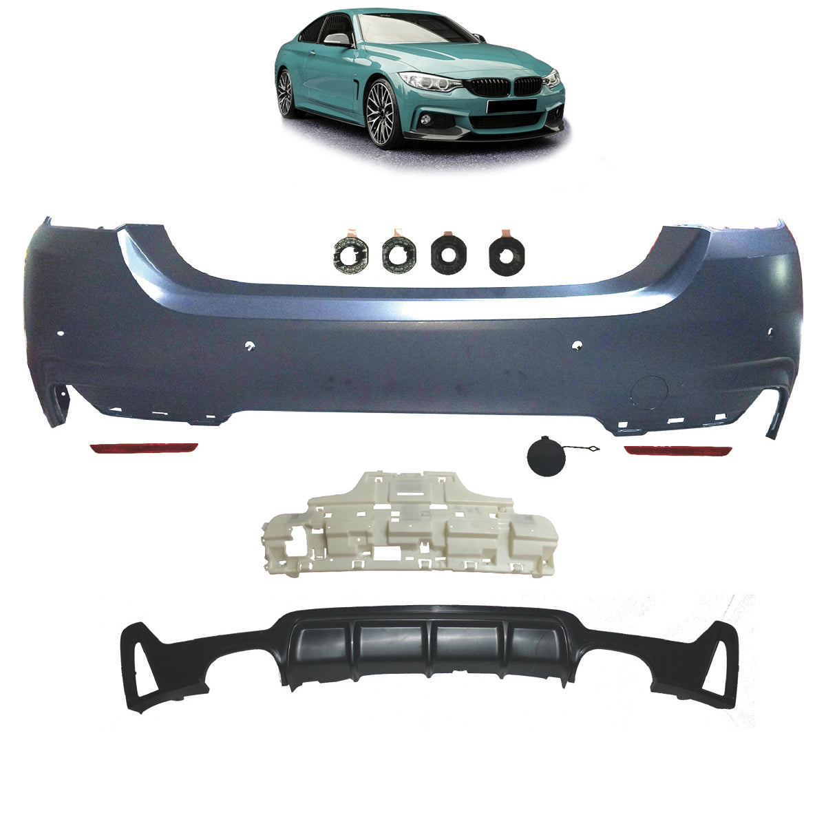 Heckstoßstange Sport mit Diffusor passend für BMW 4 Series F32 F33 2013-2020 – Ansicht 1