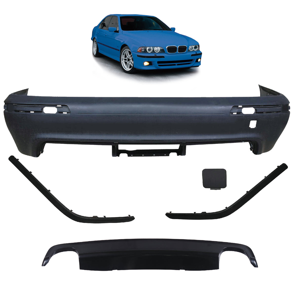 Heckstoßstange Sport mit Diffusor passend für BMW 5er (E39) Limousine 1995-2003 – Ansicht 1