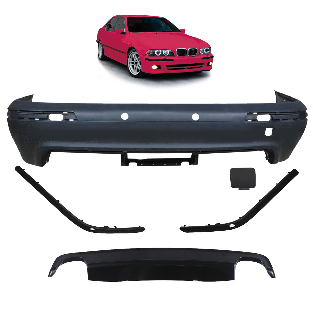 Heckstoßstange Sport mit PDC mit Diffusor passend für BMW 5 (E39) Limousine 1995-2003 – Ansicht 1
