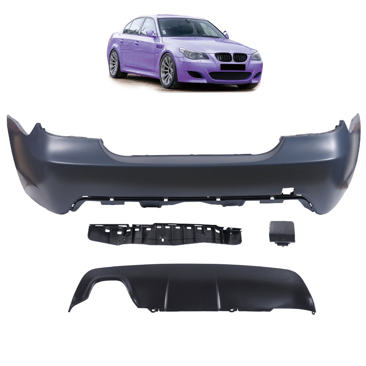 Heckstoßstange Sport mit Diffusor passend für BMW 5 (E60) Limousine 2003-2010 – Ansicht 1