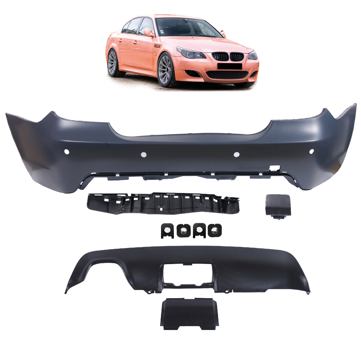 Heckstoßstange Sport mit PDC mit Diffusor passend für BMW 5er E60 2003-2007 – Ansicht 1