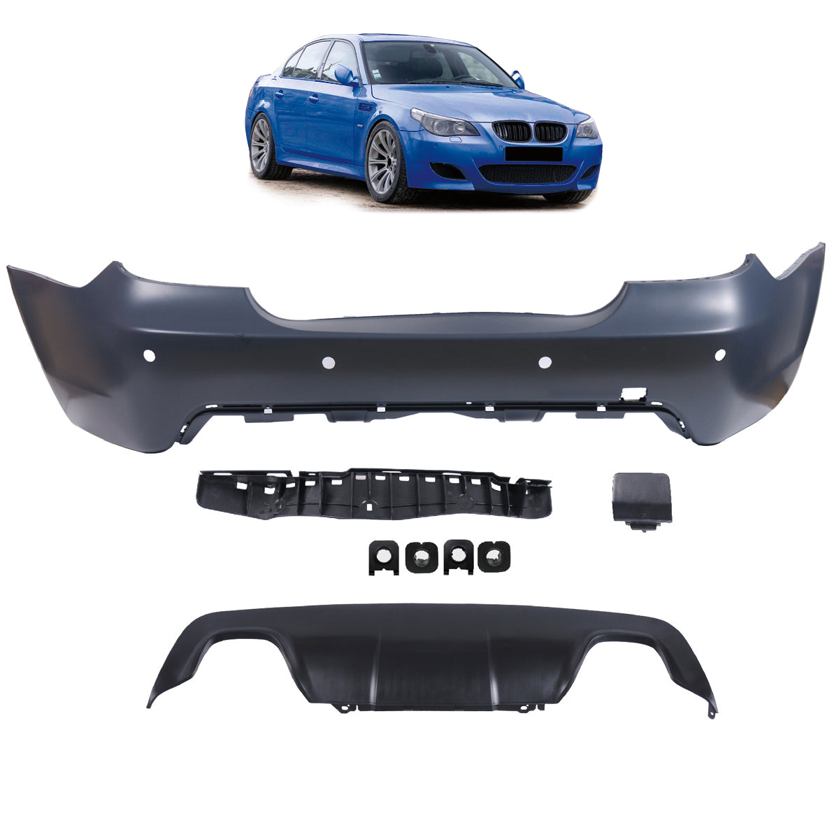 Heckstoßstange Sport mit Diffusor passend für BMW 5er E60 Limousine 2003-2007 – Ansicht 1