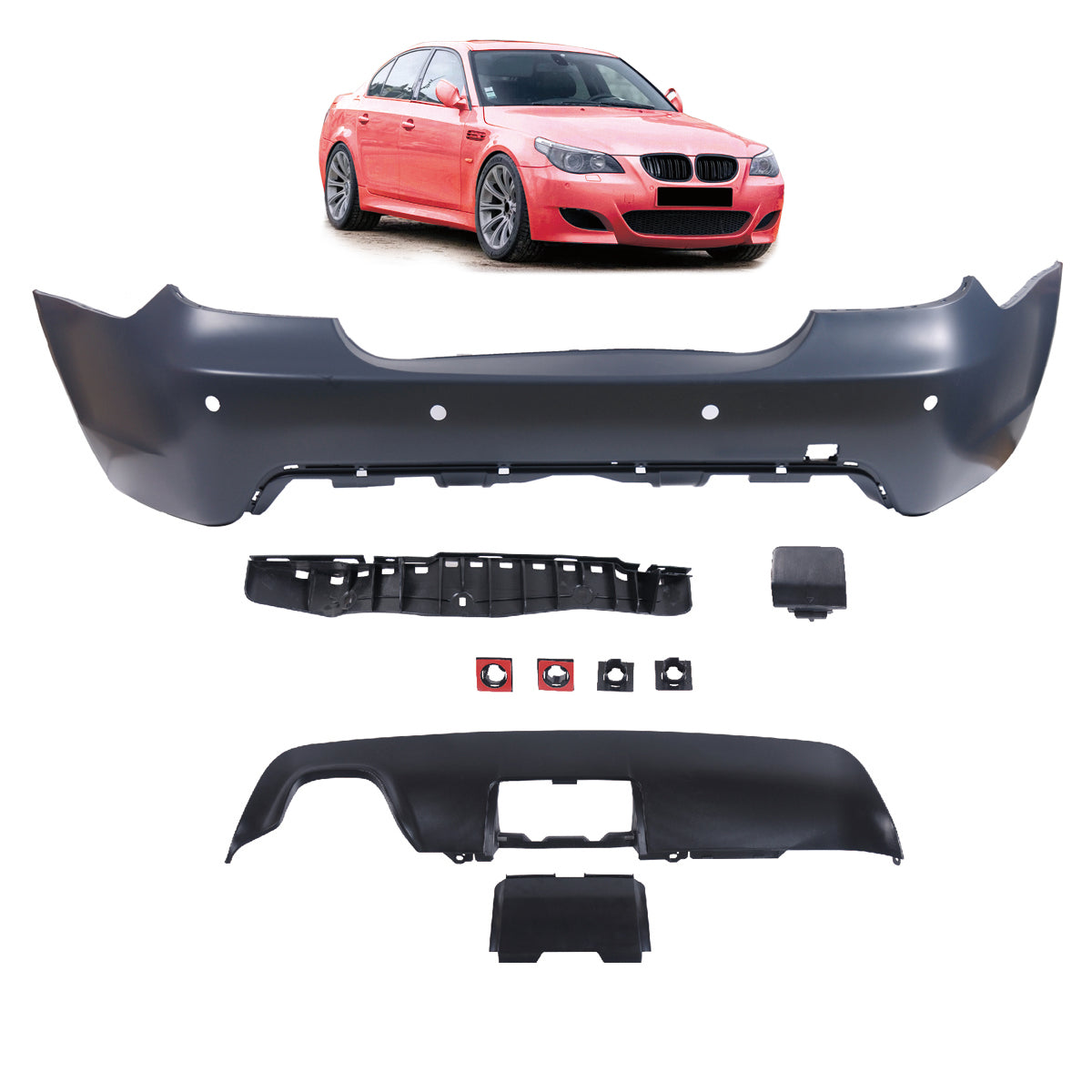 Heckstoßstange Sport mit PDC mit Diffusor passend für BMW 5 (E60) Limousine 2007-2010 – Ansicht 1