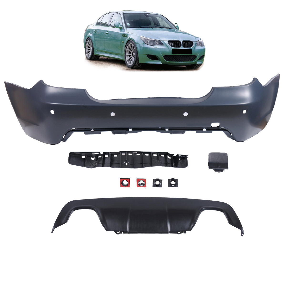 Heckstoßstange Sport mit Diffusor passend für BMW 5er E60 Limousine 2007-2010 – Ansicht 1