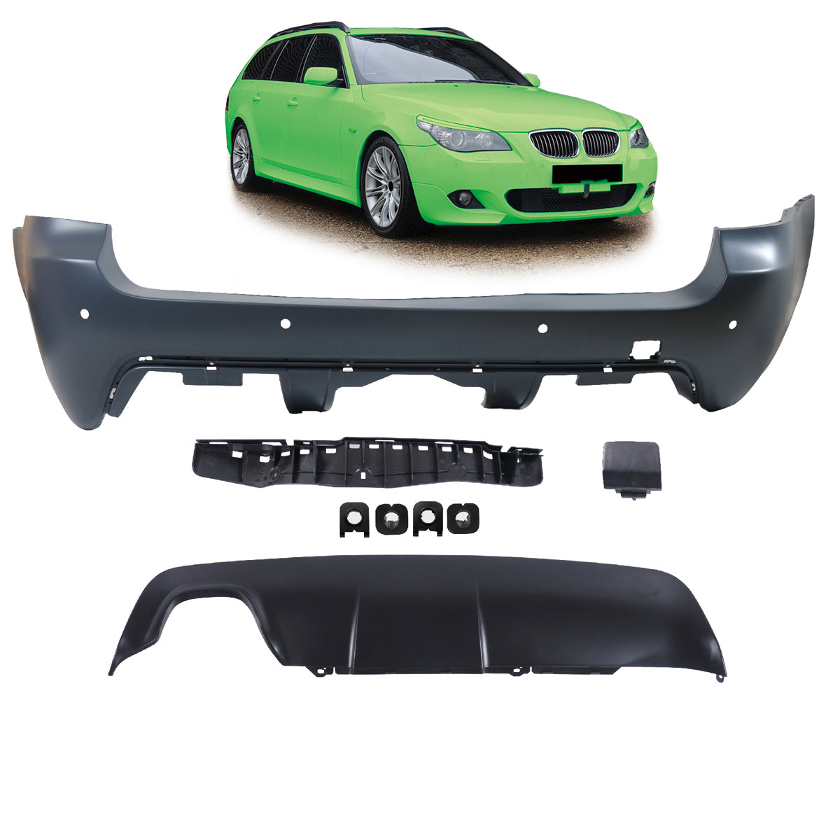 Heckstoßstange mit PDC mit Diffusor passend für BMW 5er E61 Touring 2003-2007 – Ansicht 1