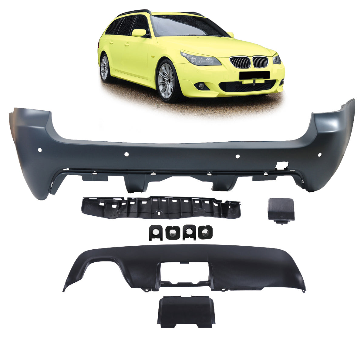 Heckstoßstange Sport mit PDC mit Diffusor passend für BMW 5er E61 Touring 2003-2007 – Ansicht 1