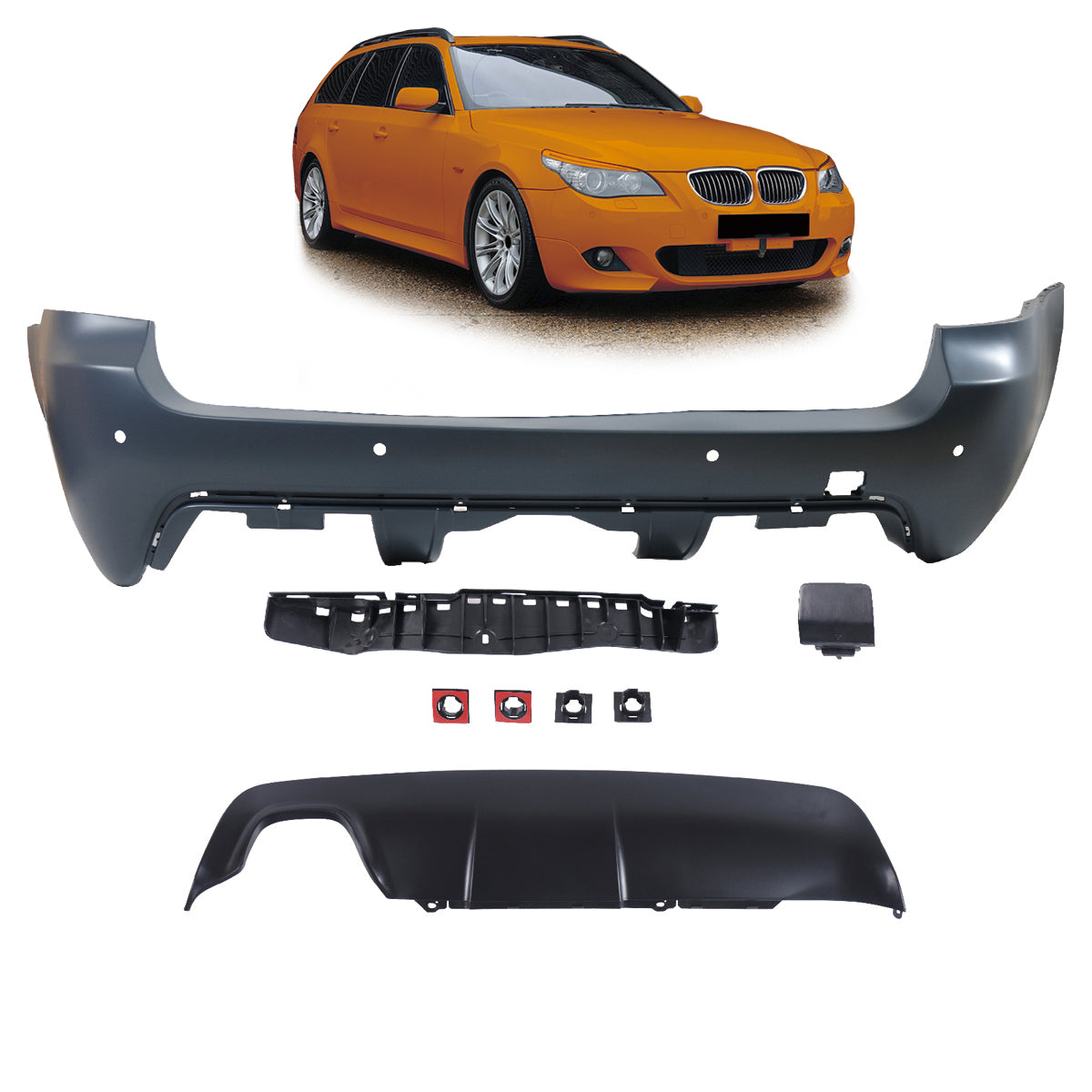 Heckstoßstange M-Tech mit PDC mit Diffusor passend für BMW 5er E61 2007-2010 – Ansicht 1