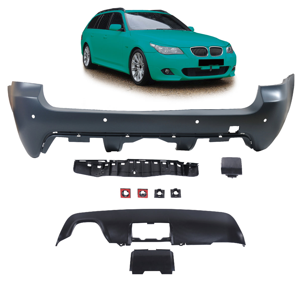 Heckstoßstange Sport mit PDC mit Diffusor passend für BMW 5er E61 2007-2010 – Ansicht 1