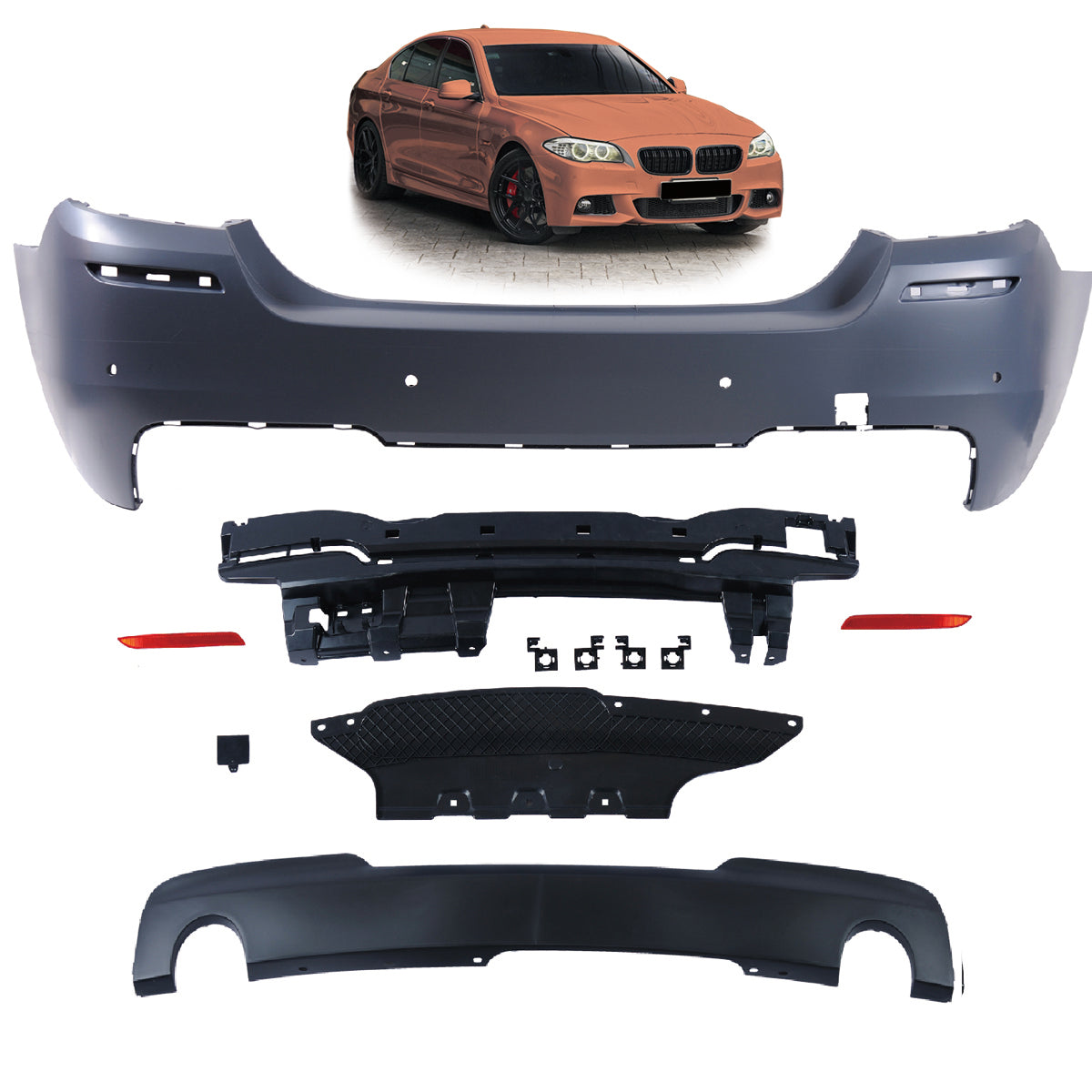 Heckstoßstange Sport mit PDC mit Diffusor passend für BMW 5er 2010-2017 – Ansicht 1