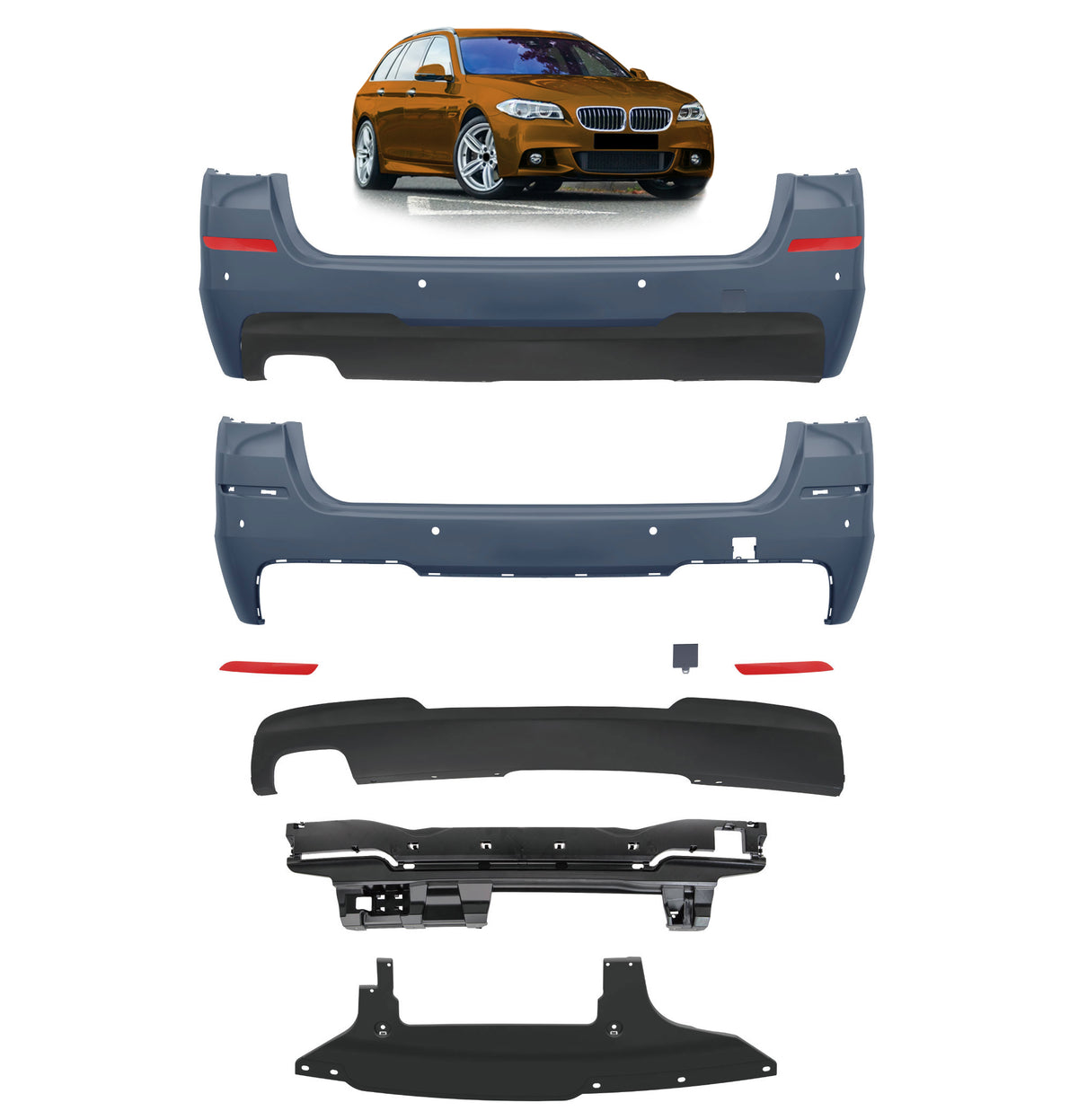 Heckstoßstange mit PDC mit Diffusor passend für BMW 5er F11 Touring 2010-2017 – Ansicht 1