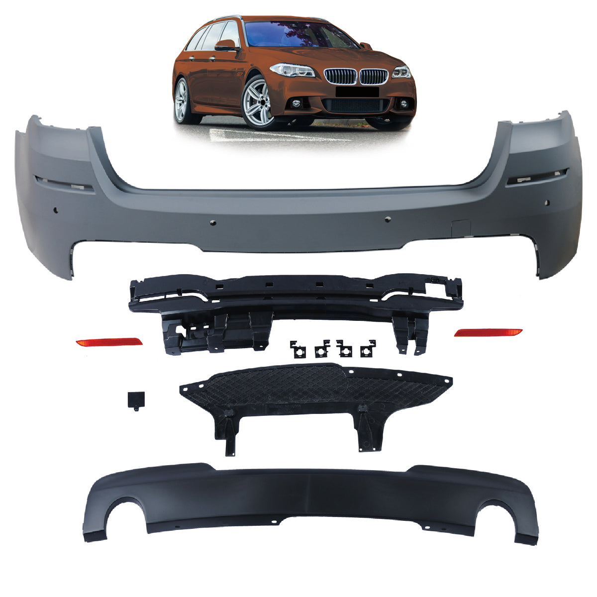 Heckstoßstange M-Tech mit PDC mit Diffusor passend für BMW 5er F11 Touring 2010-2017 – Ansicht 1
