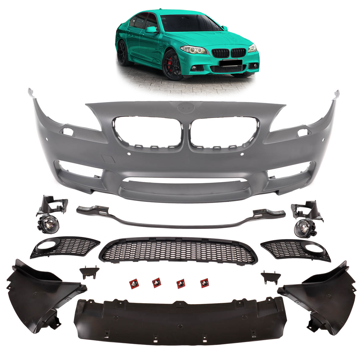 Frontstoßstange mit PDC mit SRA mit Nebelscheinwerfer-Aufnahme passend für BMW 5er F10 F11 2010-2013 – Ansicht 1