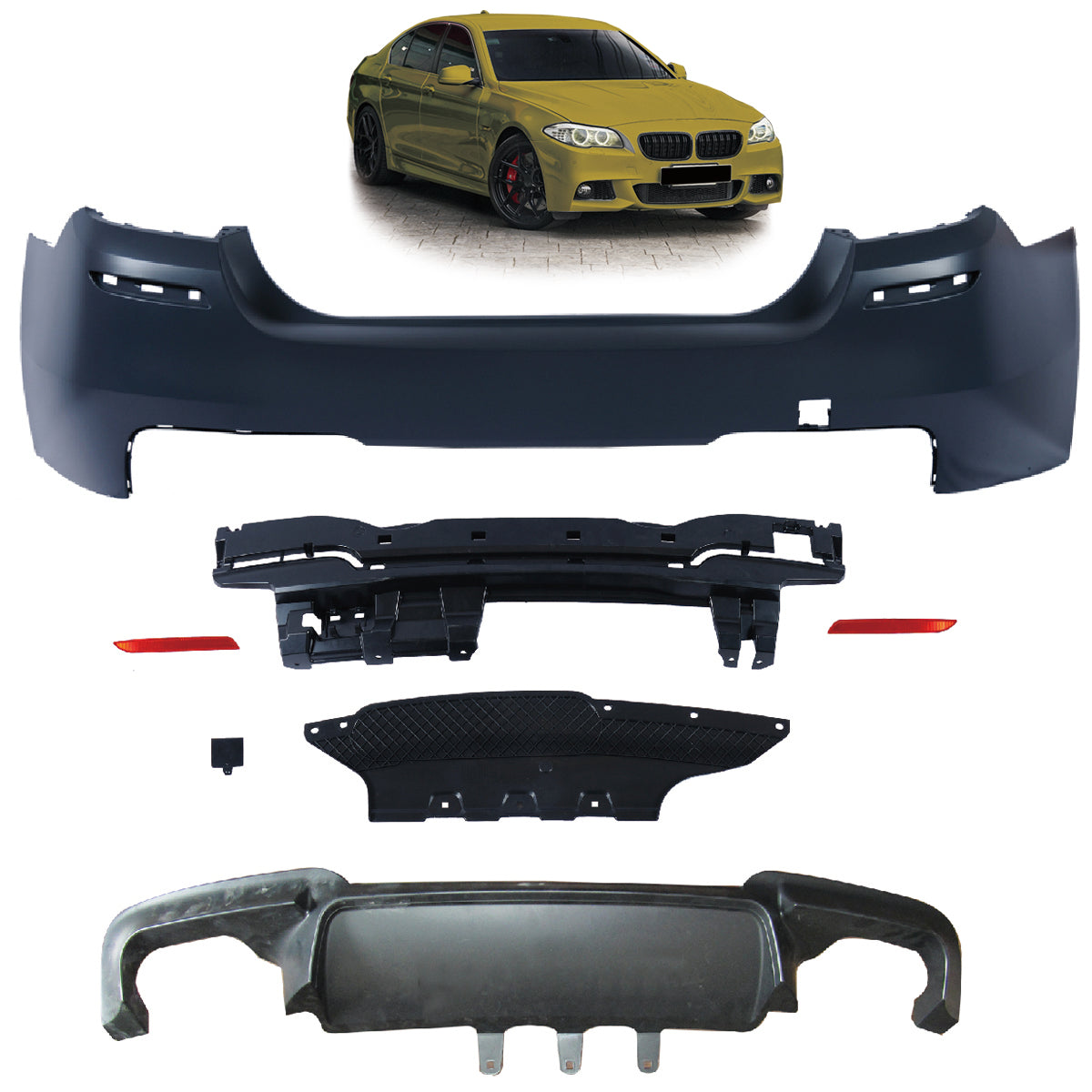 Heckstoßstange Sport mit Diffusor passend für BMW 5er F10 Limousine 2010-2013 – Ansicht 1