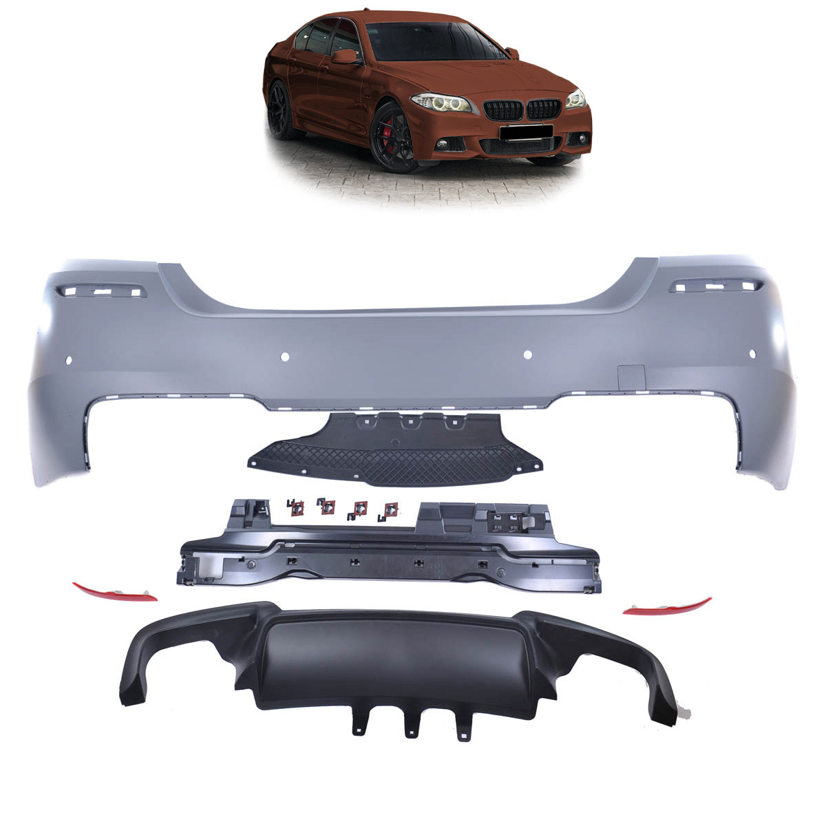 Heckstoßstange Sport mit Diffusor passend für BMW 5er (F10) Limousine 2010-2017 – Ansicht 1