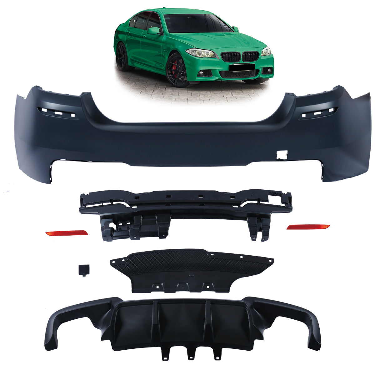 Heckstoßstange Sport mit Diffusor passend für BMW 5er (F10) Limousine 2010-2017 – Ansicht 1