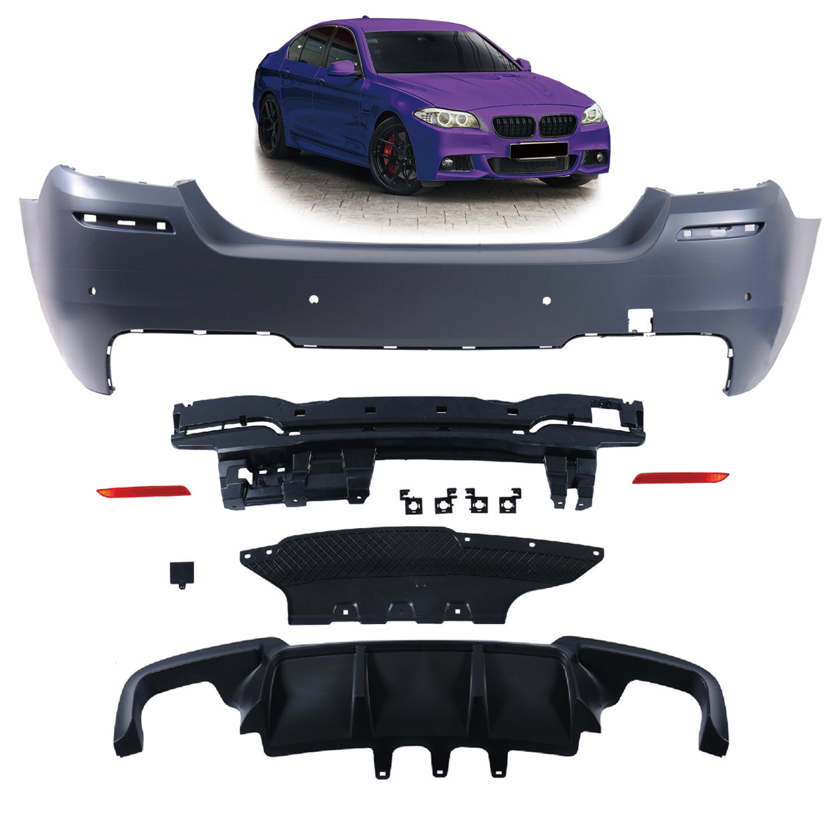 Heckstoßstange Sport mit Diffusor passend für BMW 5 (F10) Limousine 2010-2017 – Ansicht 1