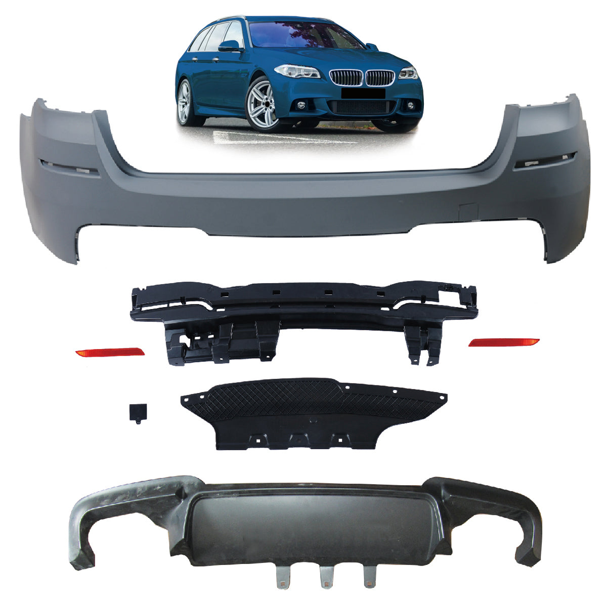 Heckstoßstange Sport mit Diffusor passend für BMW 5 (F11) Touring 2010-2017 – Ansicht 1