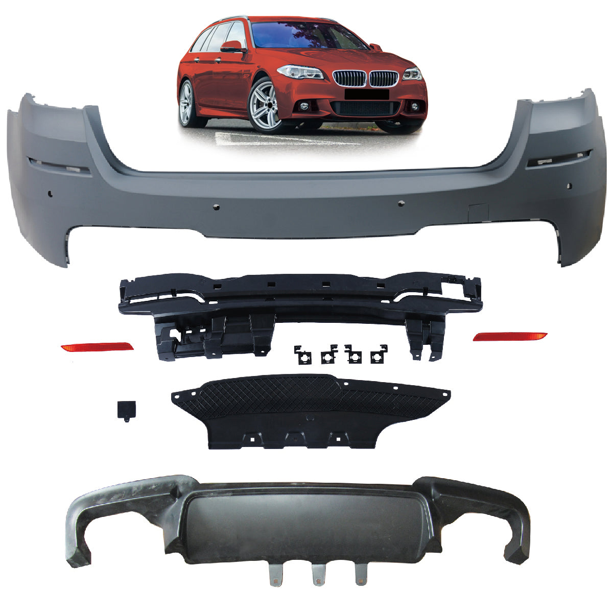 Heckstoßstange mit PDC mit Diffusor passend für BMW 5er F11 Touring 2010-2017 – Ansicht 1