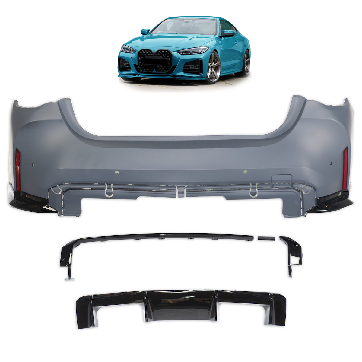 Heckstoßstange mit PDC mit Diffusor passend für BMW 4 Series G22 G23 2021-Present – Ansicht 1