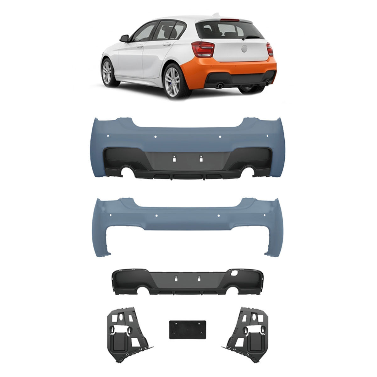 Heckstoßstange mit PDC mit Diffusor passend für BMW 1er F20 F21 2011-2015 – Ansicht 1