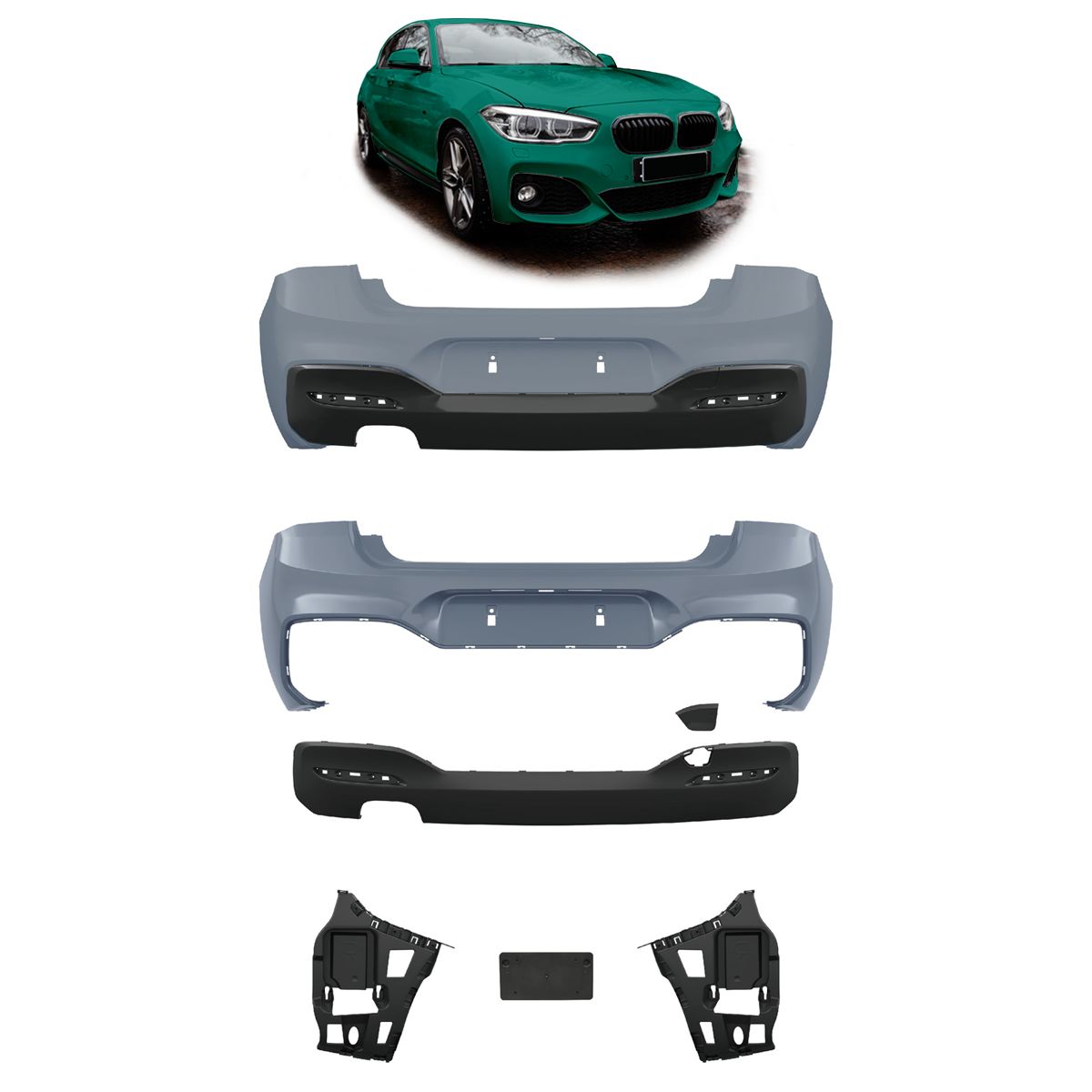 Heckstoßstange M-Tech mit Diffusor passend für BMW 1er F20 F21 2015-2019 – Ansicht 1